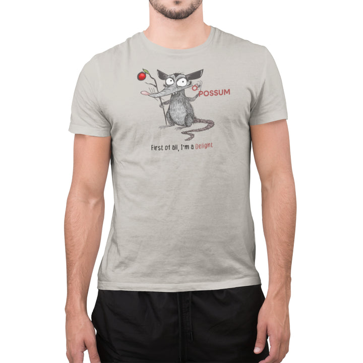 Men’s Possum Delight t-shirt by Marshpuppy, quirky possum artwork printed in USA